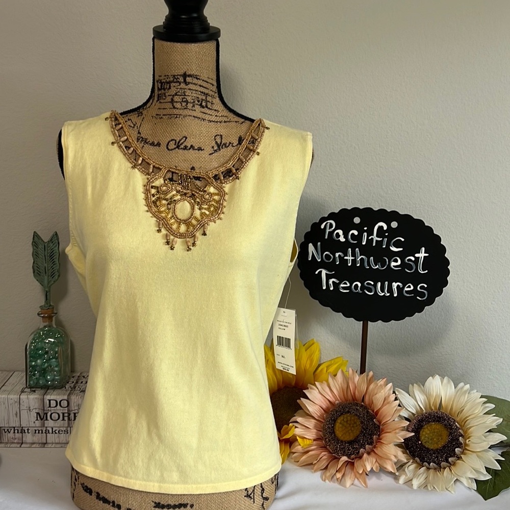 Nancy Bolen City Girl yellow sleeveless top with beaded accents NWT in XL
